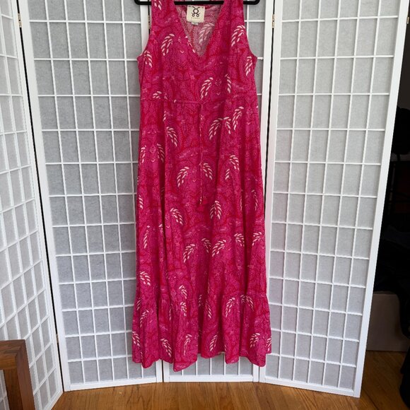 Figue Indira Batik Print Tiered Ruffle Hem Maxi Dress Pink XL - Picture 4 of 9